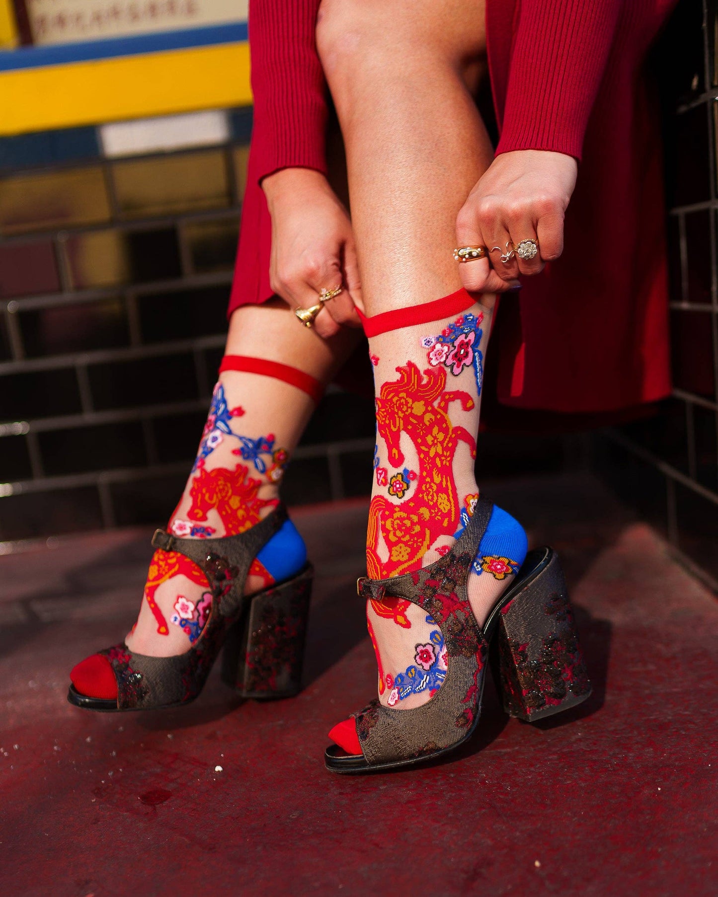 Year of the Horse Sheer Crew Sock: Size I: Fits US W5.5-9.5
