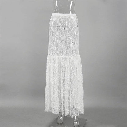 High-Waisted Lace Skirt - White Floral Lace