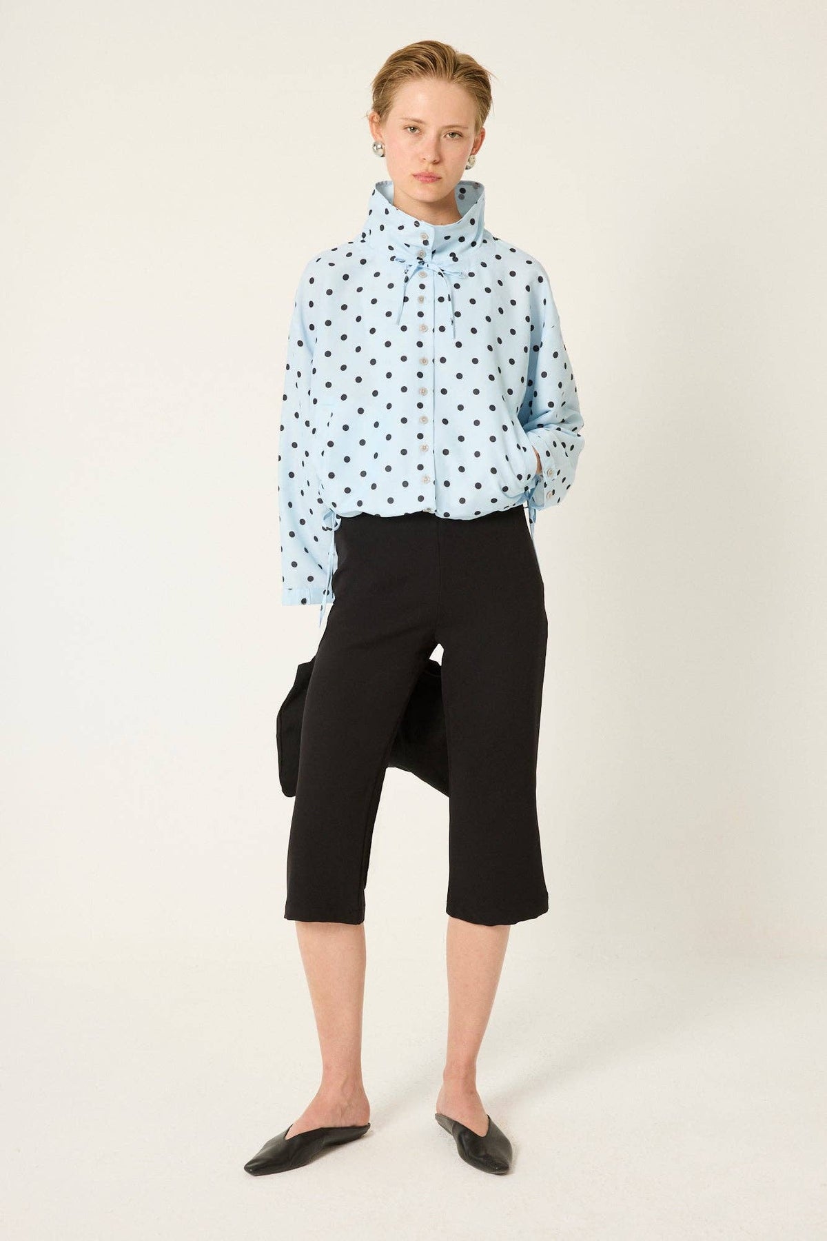 Polka Dot Cropped Bomber Jacket - Blue