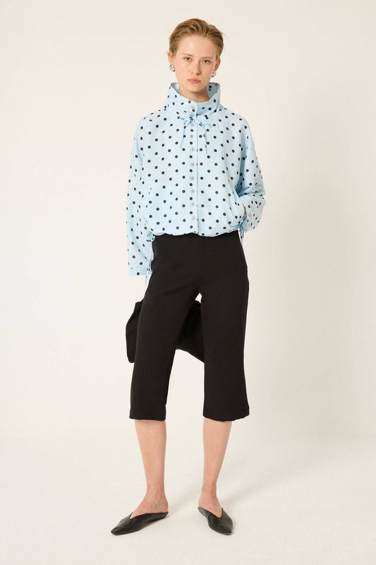 Polka Dot Cropped Bomber Jacket - Blue