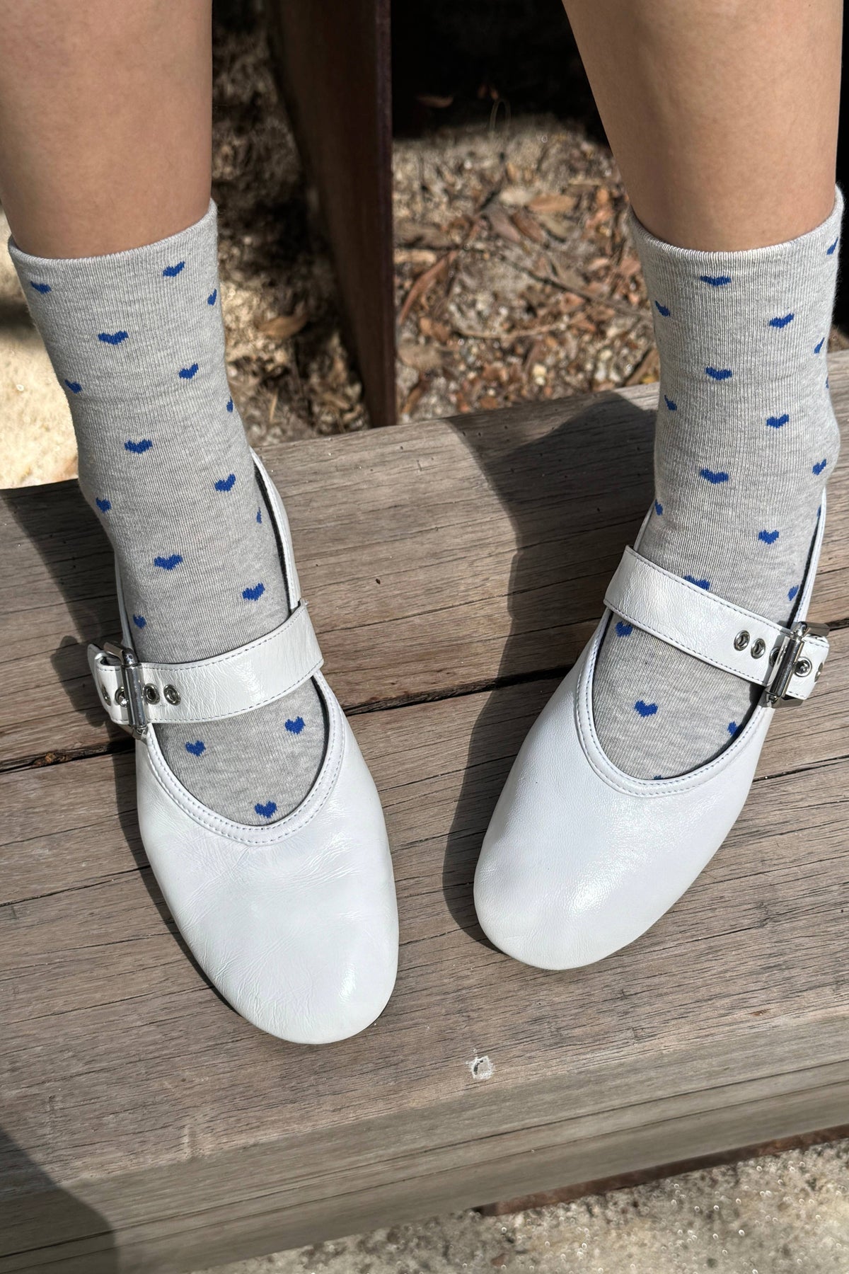 Le Bon Heart Sneaker Socks : Melange grey + Cobalt