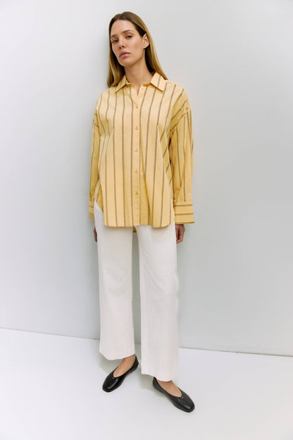 The Erica Top | Striped Button-Down Shirt: YELLOW
