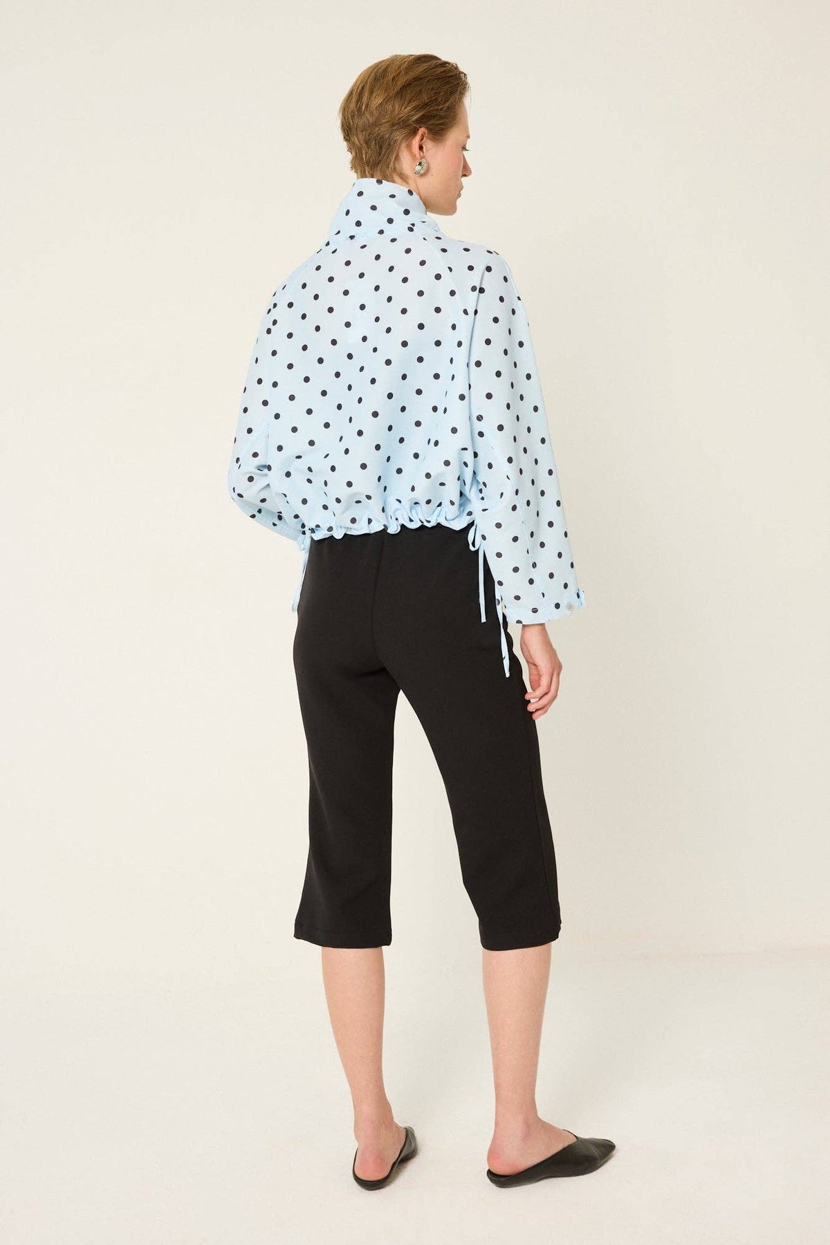 Polka Dot Cropped Bomber Jacket - Blue