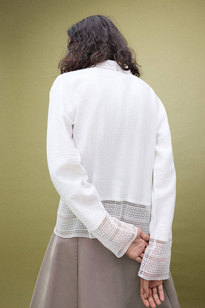 Natural Textured Lace Detail Top - Ecru