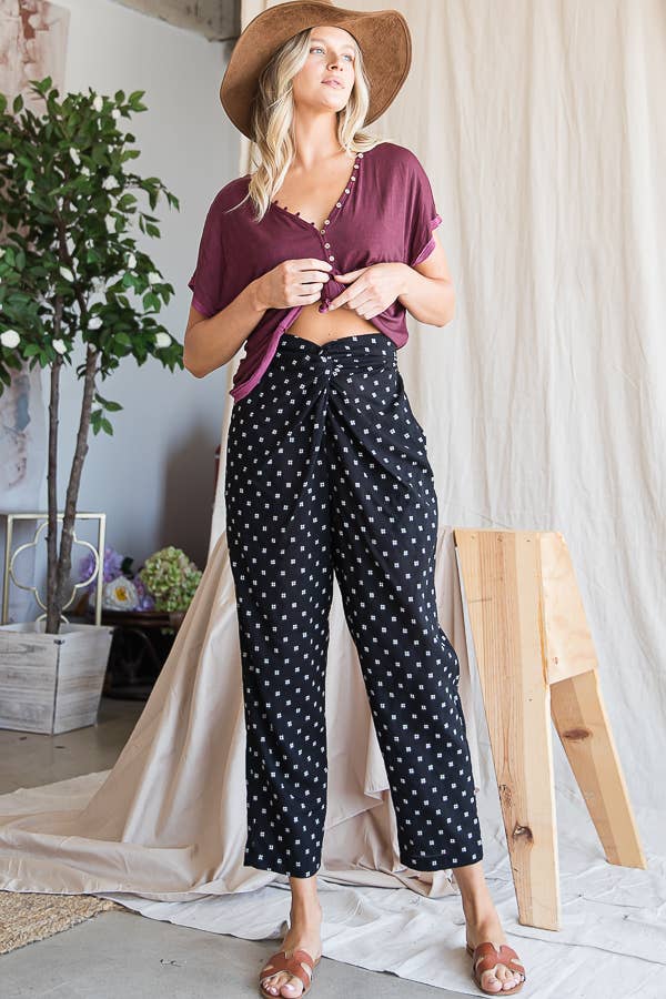 Twist Waist Pants With Pockets: BLACK