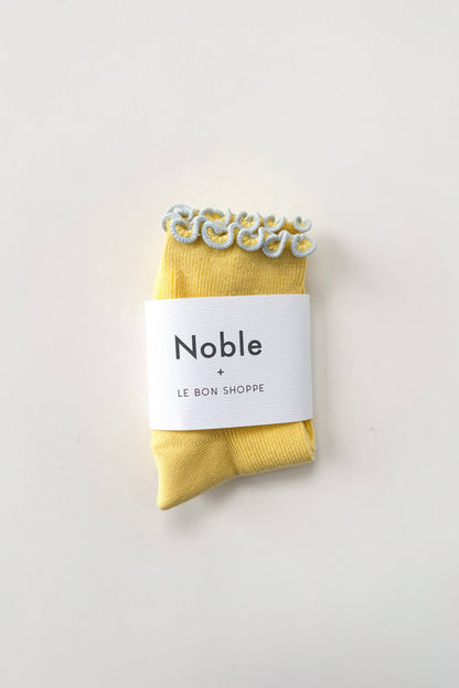 The Petite Ruffled Modal Socks: BUTTER / BABY BLUE