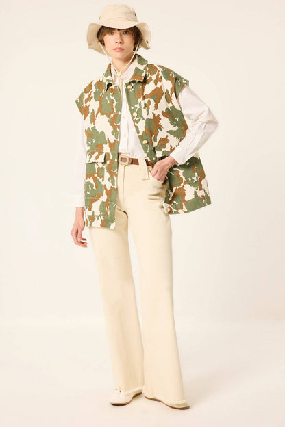 Camouflage Gabardine Utility Vest: Green