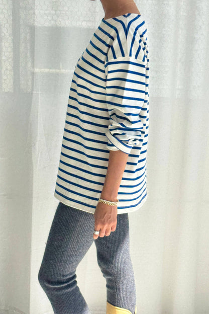 Marseille Top - Blue Stripe On Cream
