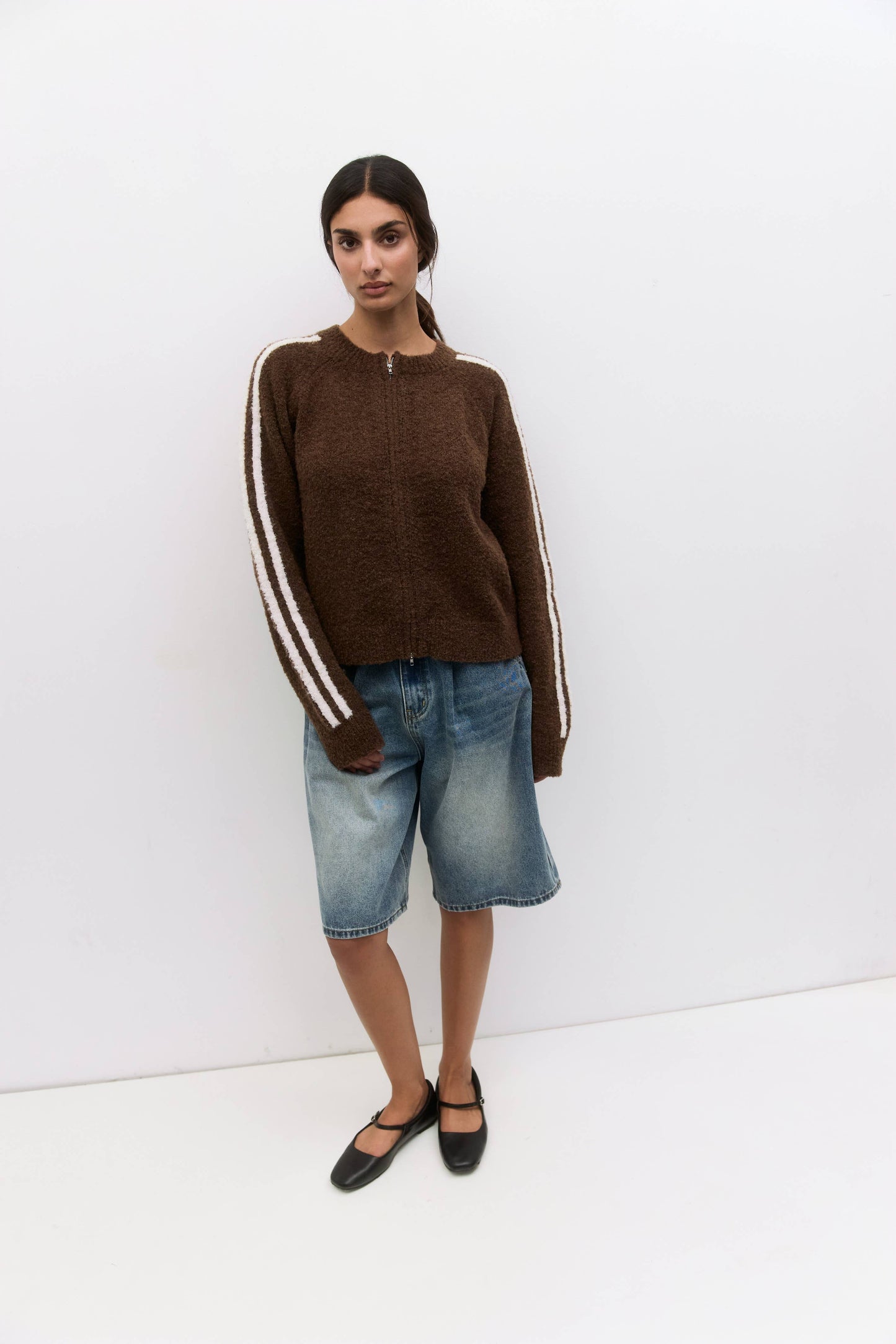 The Reba Sweater | Boucle Knit Zip-Up Jacket: HEATHER GREY