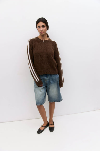 The Reba Sweater | Boucle Knit Zip-Up Jacket: HEATHER GREY