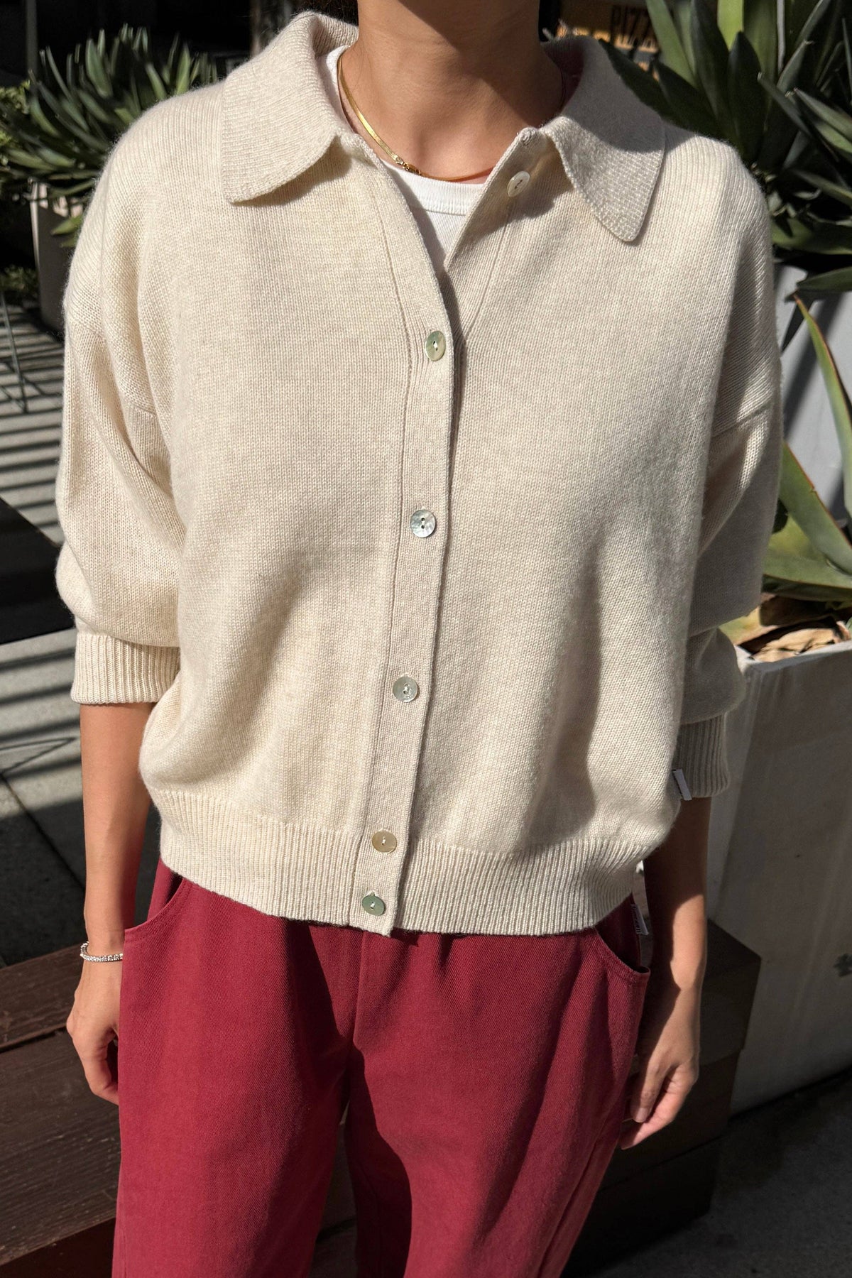 Lou Cashmere Cardigan: Oatmeal