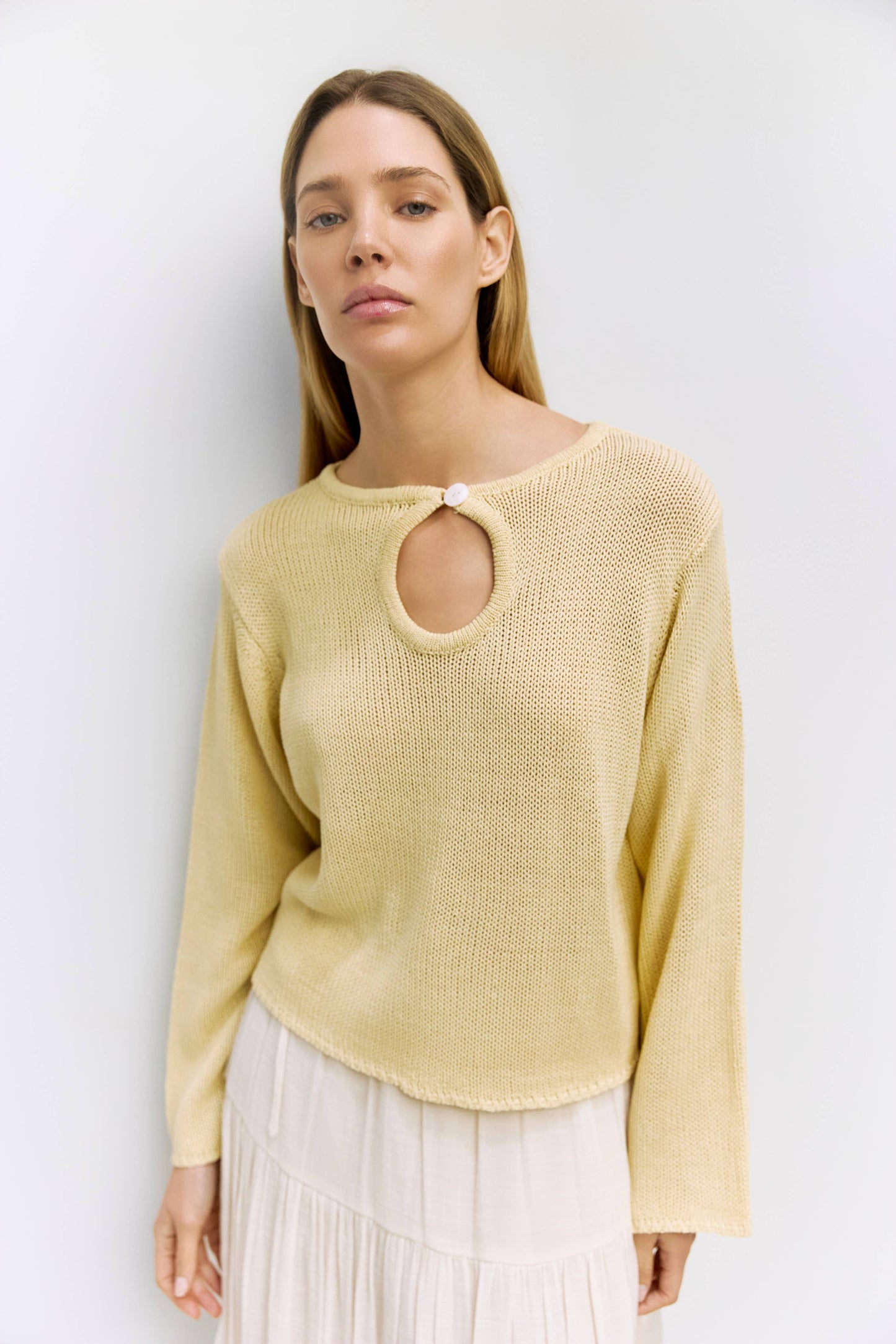 The Tala Sweater | Keyhole Knit Sweater: Yellow