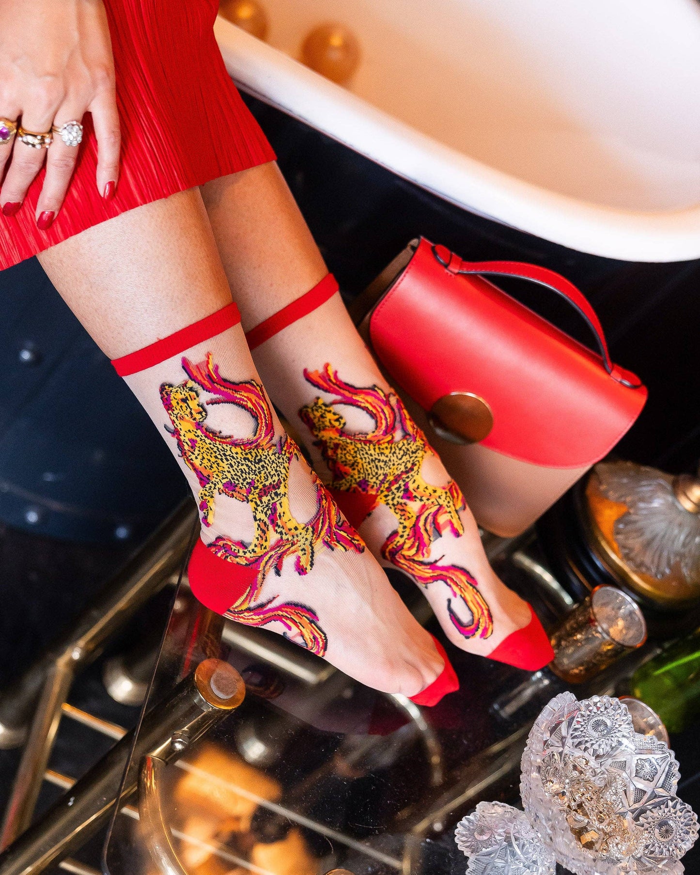 Flaming Cheetah Sheer Crew Sock