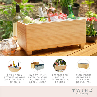 Pine Wood Beverage Tub with Galvanized Steel Insert