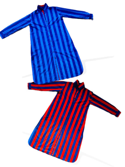 Reversible Surf Stripe Shirt Dress: Blue/Red & Blue/Lt Blue