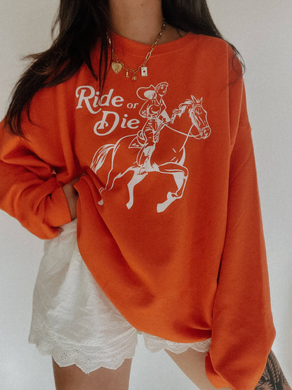 Ride or die western Graphic Sweatshirt - Orange
