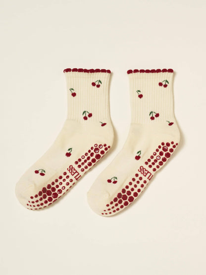 🍒 Little Cherry Petal Grip Sock, Pilates Socks