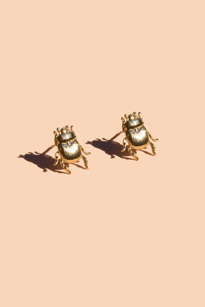 Fortune Beetle Studs -18K Gold Plated or Silver Rhodium: Silver