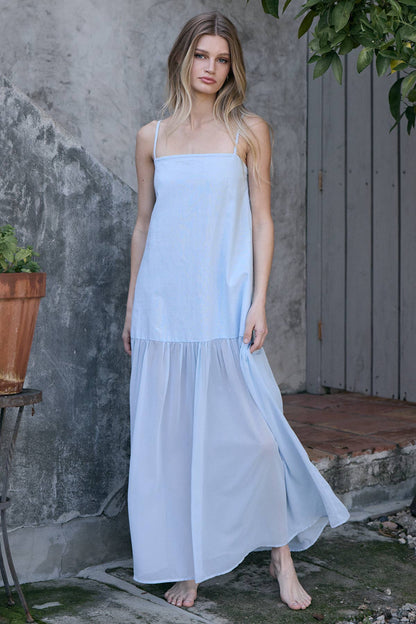 Muse Sheer Maxi Dress: LIGHT BLUE