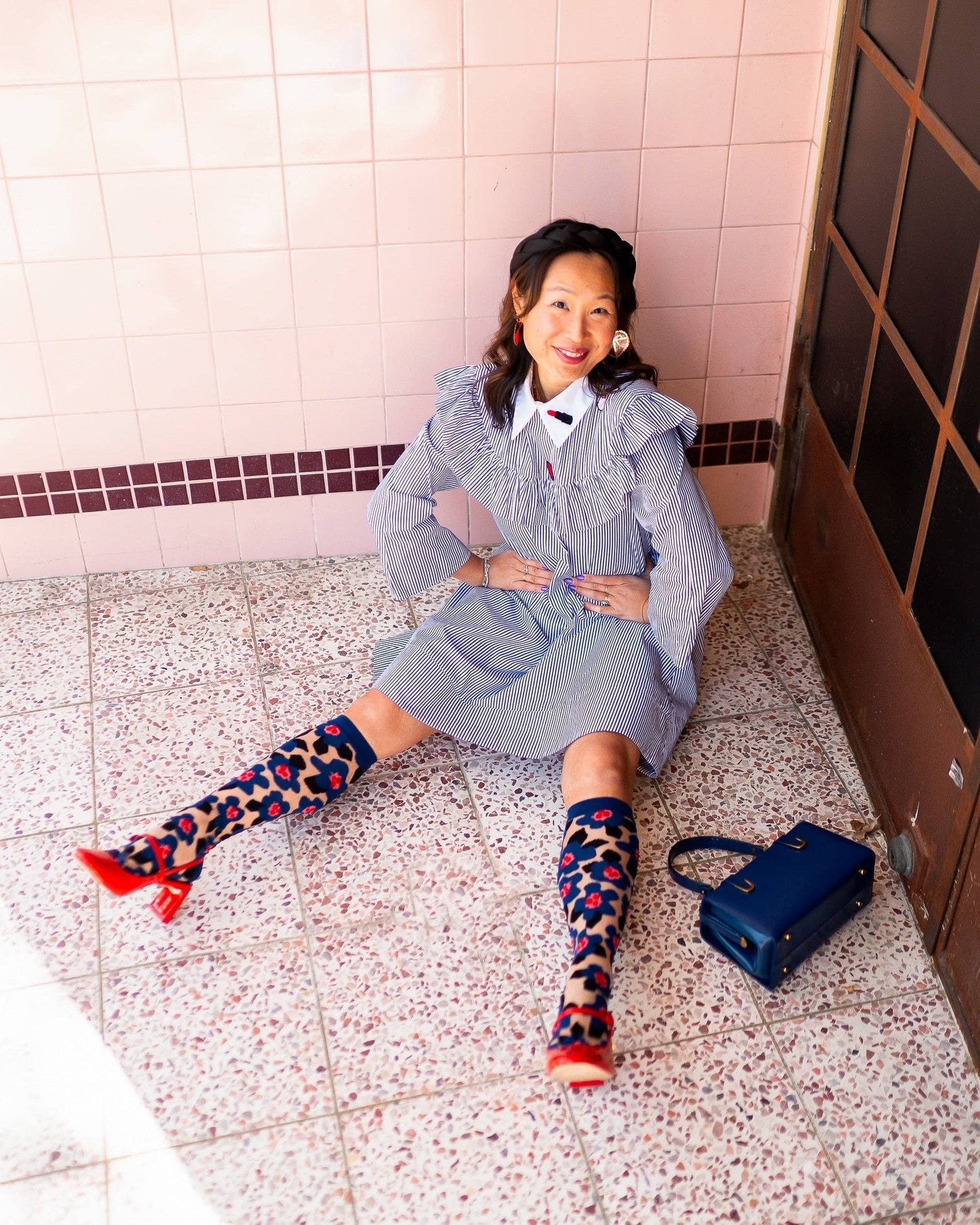 Bold Blue Sheer Knee High Sock