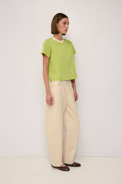 The Chloe Top | Contrast Neckband Tee: GREEN-CREAM
