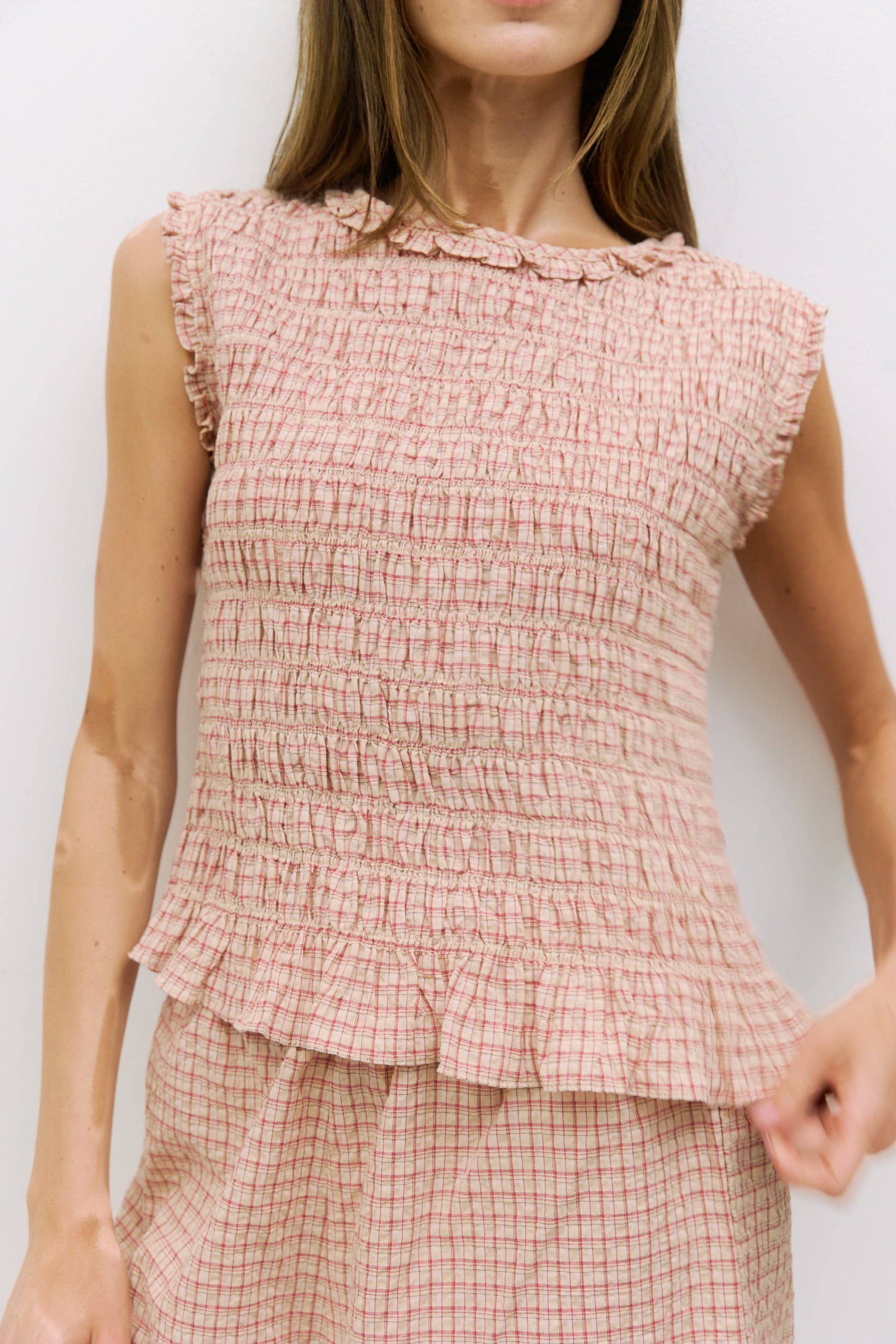 All Row The Suri Top | Plaid Crinkle Top: Red/Yellow