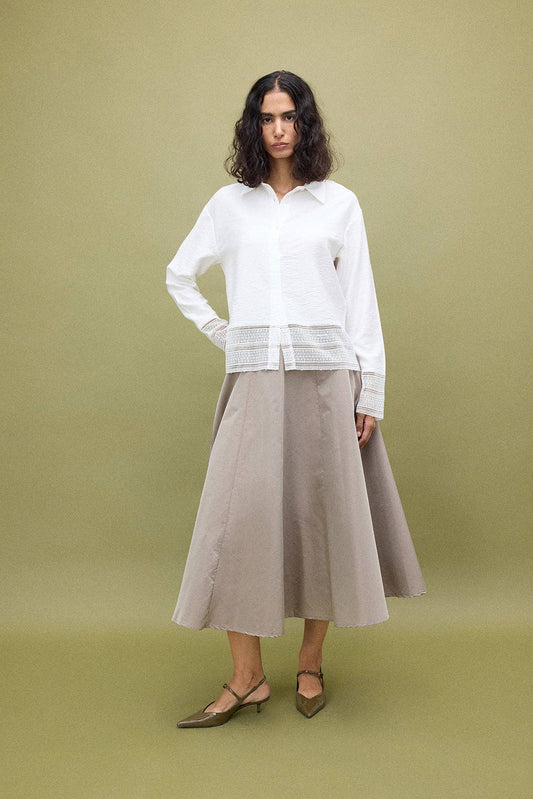 Natural Textured Lace Detail Top - Ecru