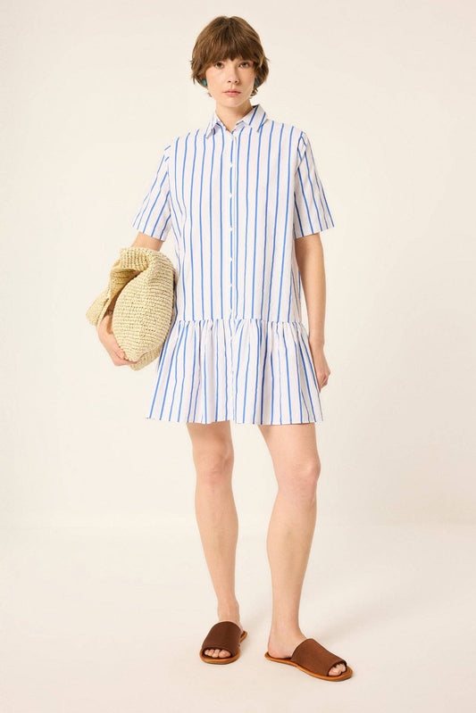 Chrissy: Striped Poplin Tunic / Dress: Blue