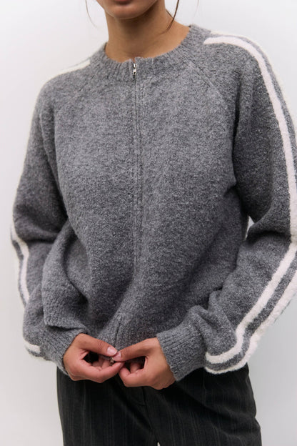 The Reba Sweater | Boucle Knit Zip-Up Jacket: HEATHER GREY
