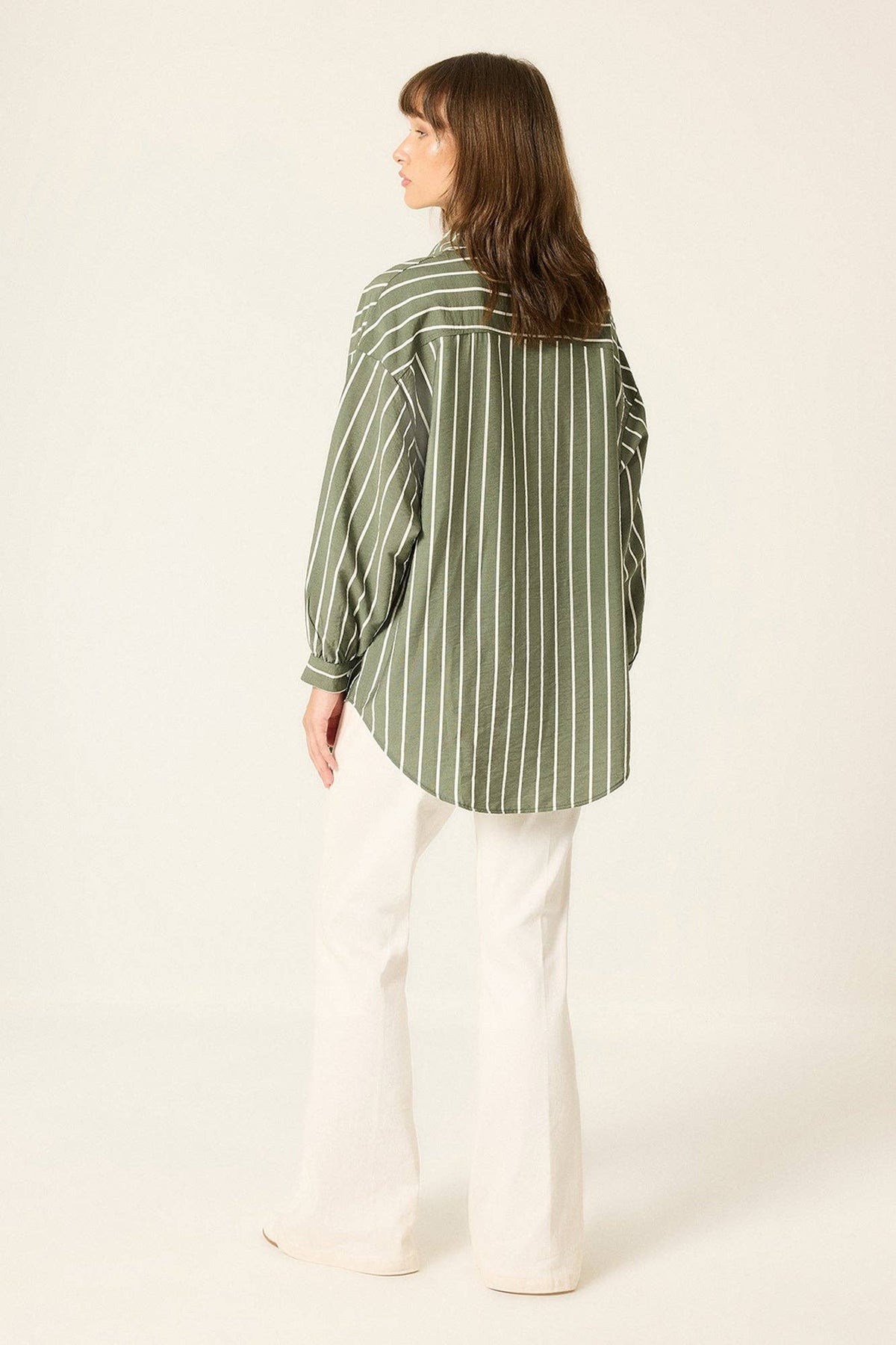 Striped Relaxed Poplin Shirt: Khaki / L