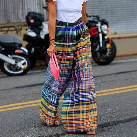 Loose Fit Plaid Wide Leg Pants
