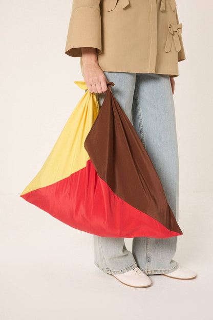 Color Block Oversized Tote Bag – Red