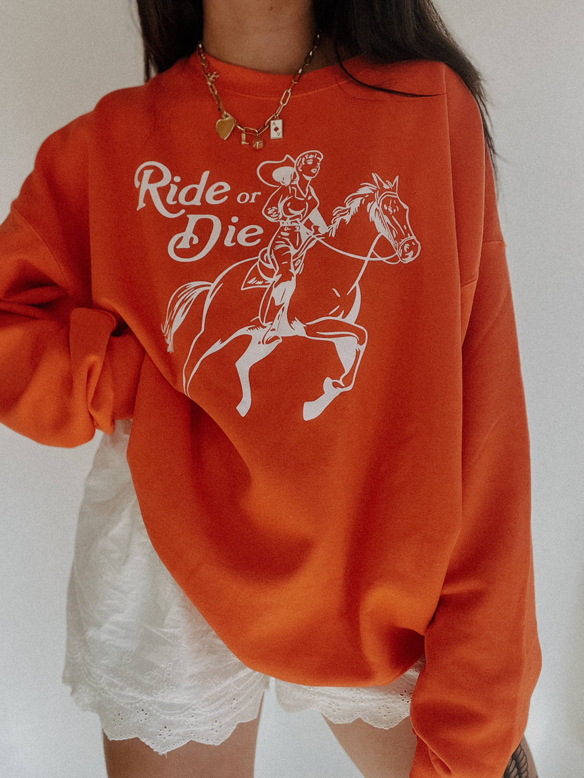 Ride or die western Graphic Sweatshirt - Orange