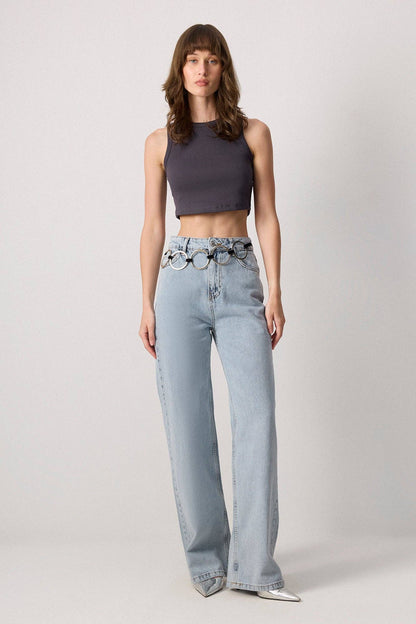 Ribbed Cotton Crop Tank – Fitted Sleeveless Essential Top: Anthracite