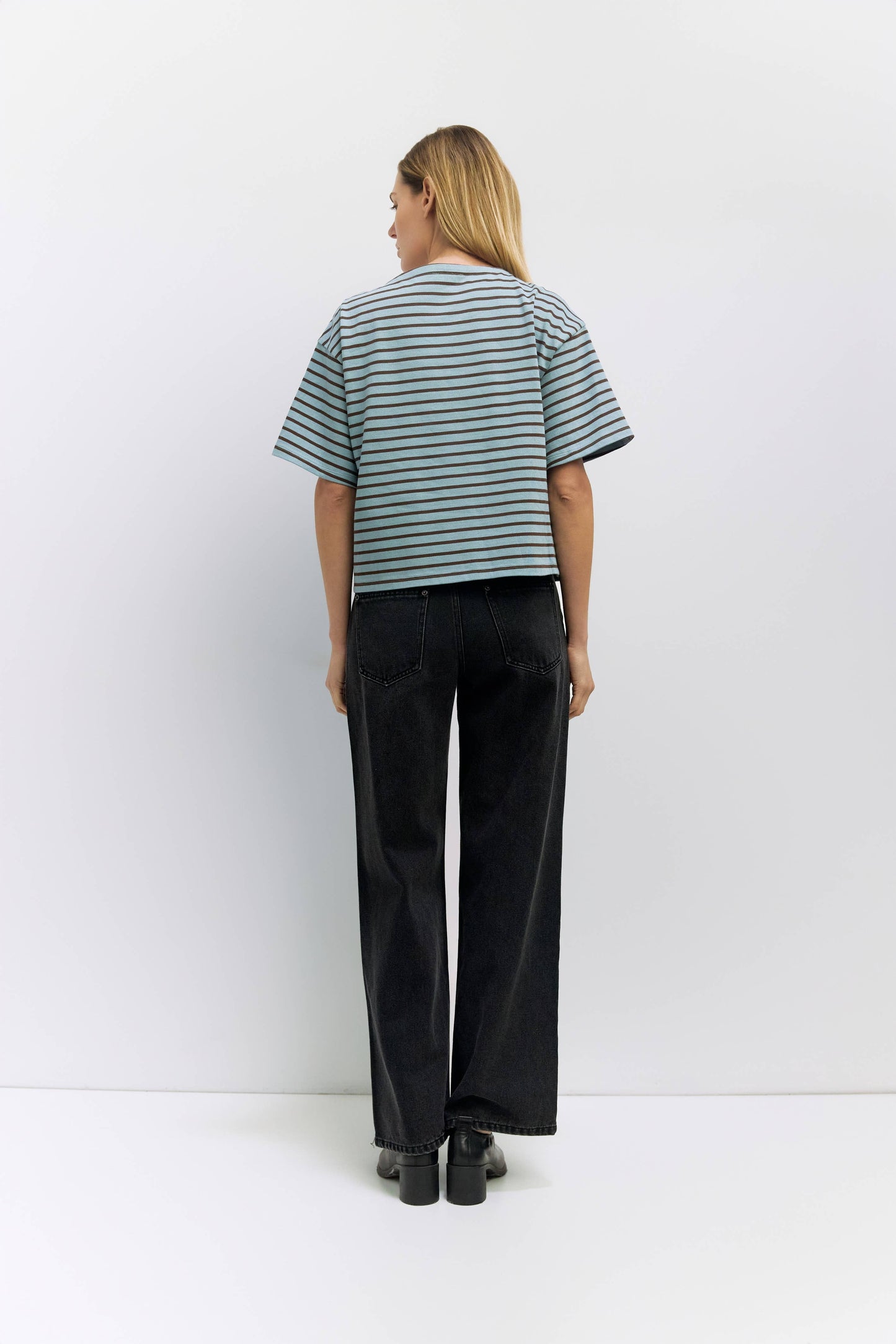 The Cassandra Top | Striped Elbow Tee: BLUE-BROWN