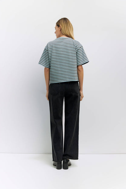 The Cassandra Top | Striped Elbow Tee: BLUE-BROWN