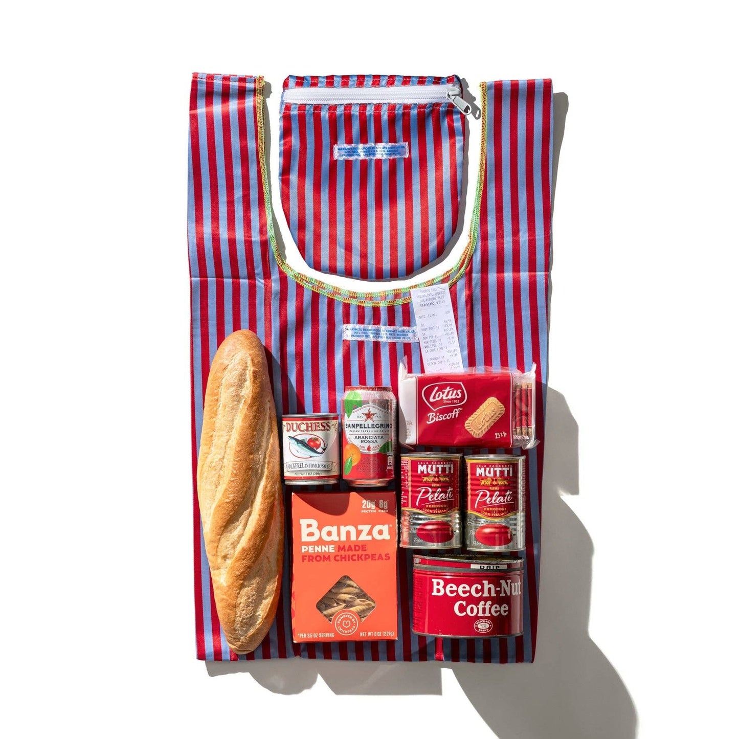 School Tie Fabric Semicircle Pouch: Dark Green x Pink