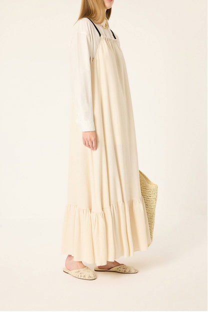 Elouise: Tie-Neck Relaxed Maxi Dress: Beige