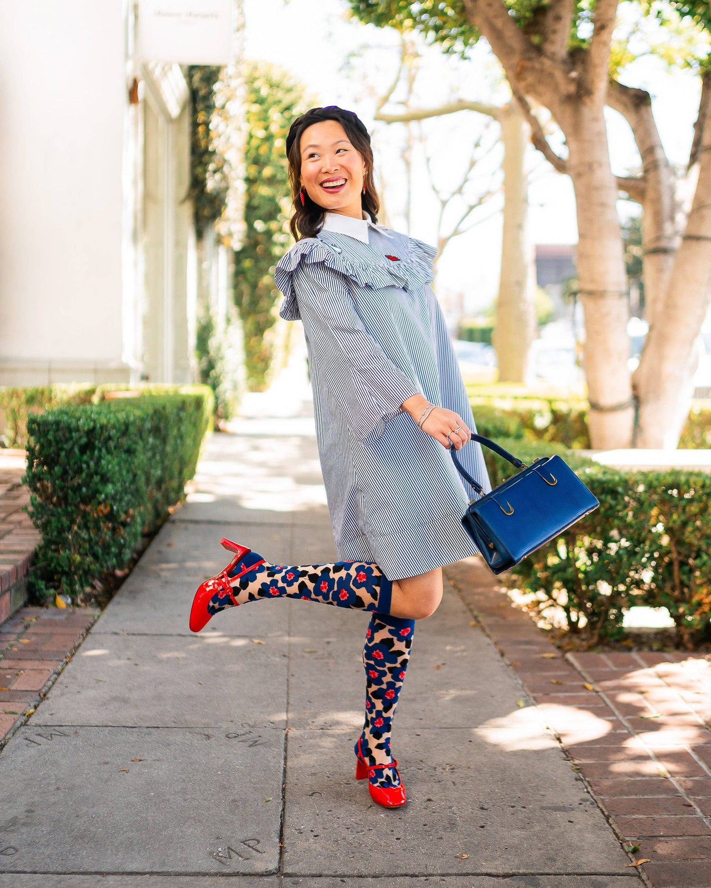 Bold Blue Sheer Knee High Sock