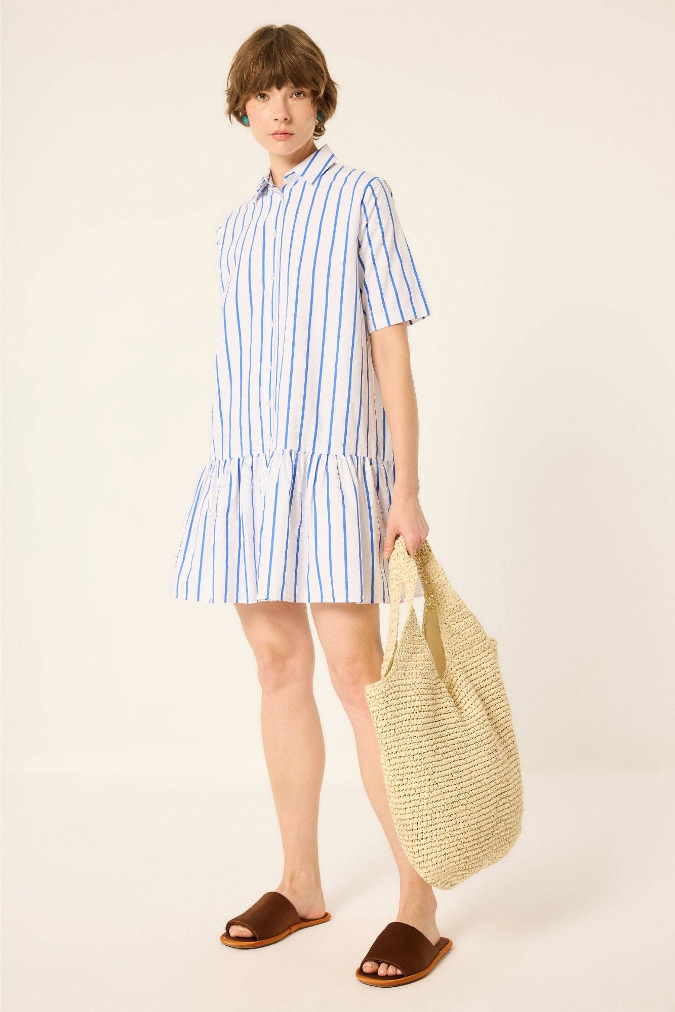 Striped Poplin Tunic / Dress: Blue / L
