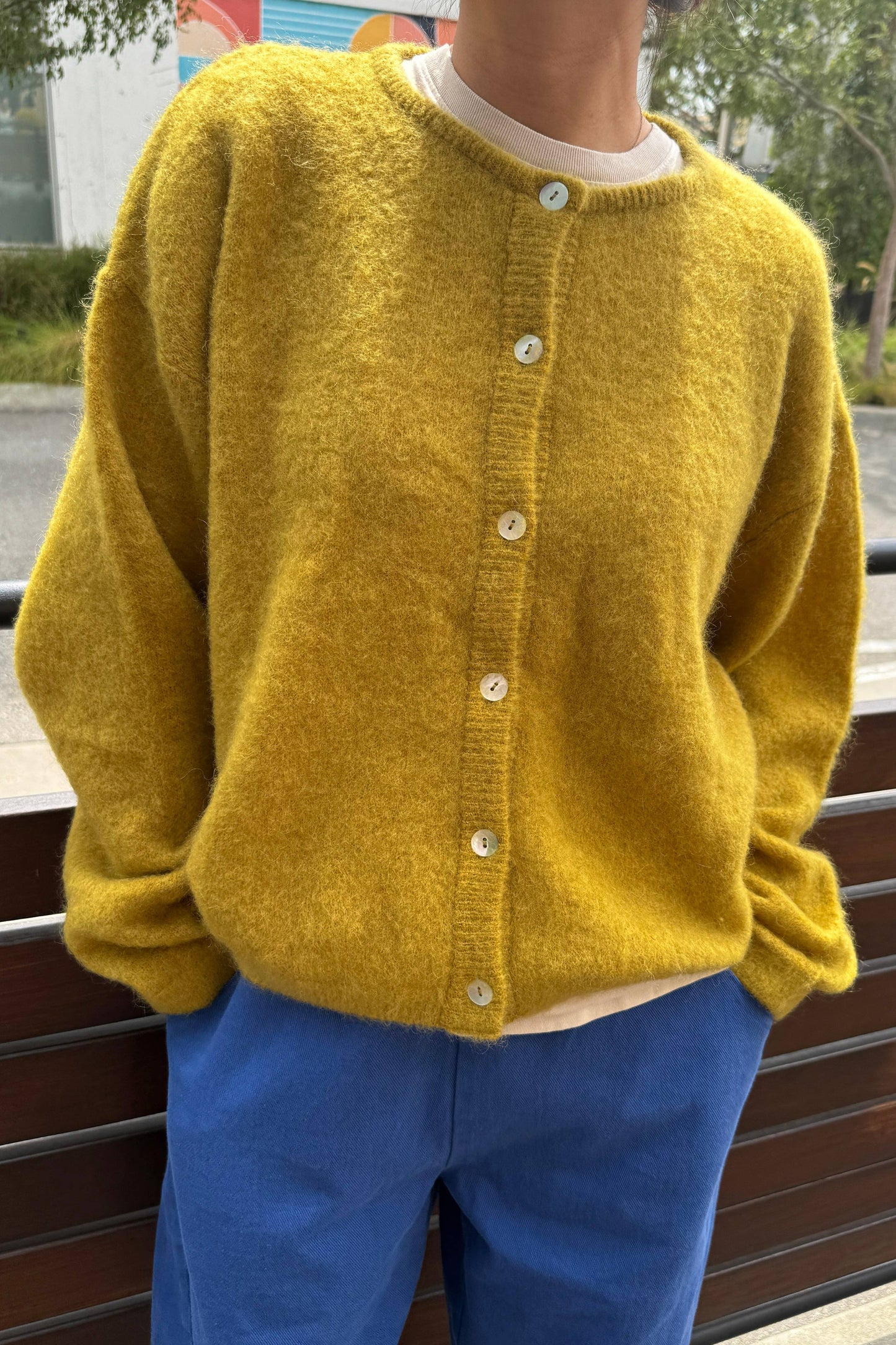 Leila Mohair Cardigan: Bistro Yellow