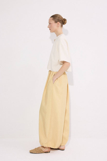 Relaxed Balloon Fit Cupra Pants – Elastic Waist Lightweight: Yellow
