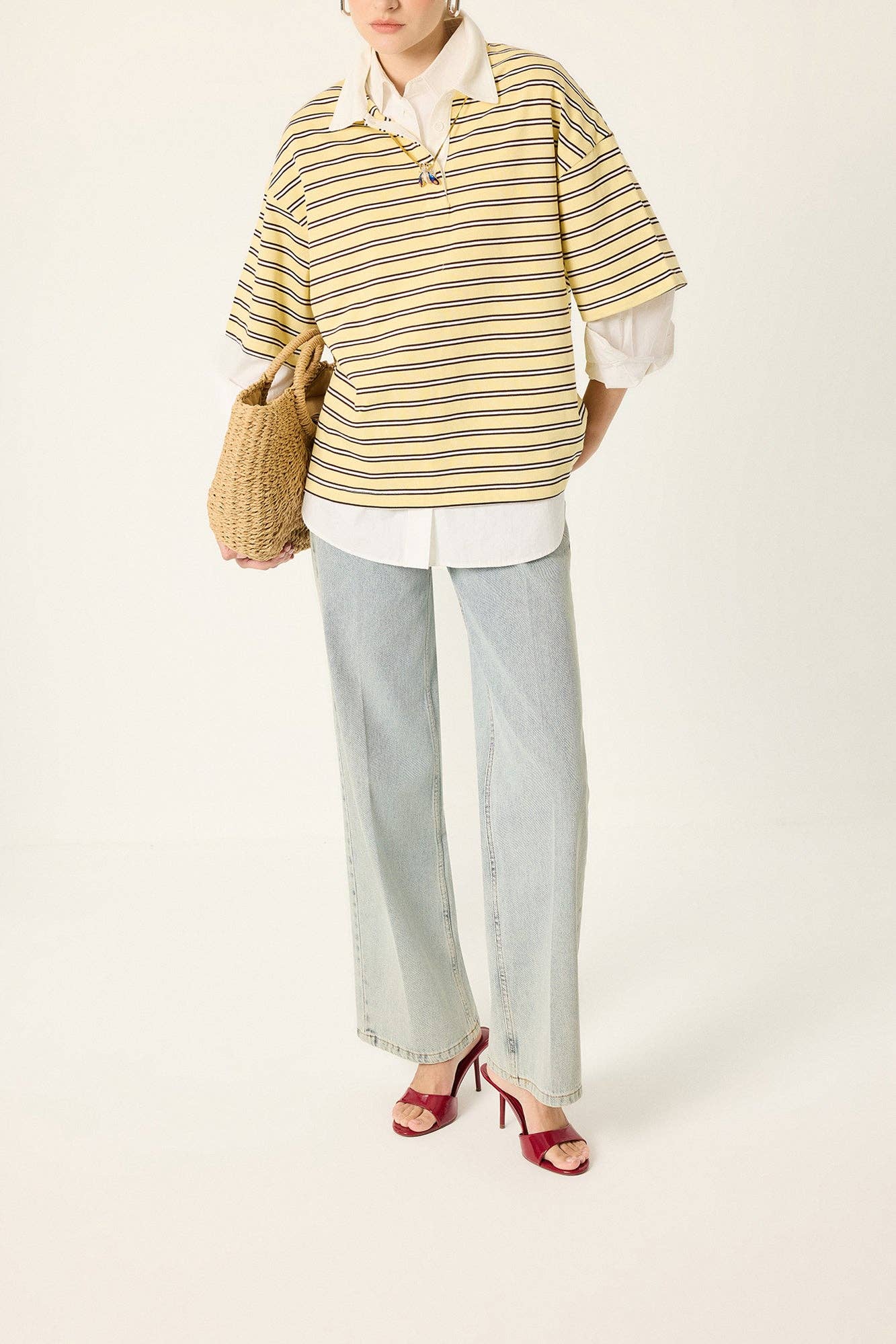 Charlie: Oversized Striped Polo T-Shirt: Yellow