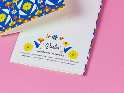 Happy Wedding • Folksy Retro Flower Pattern Wedding Card