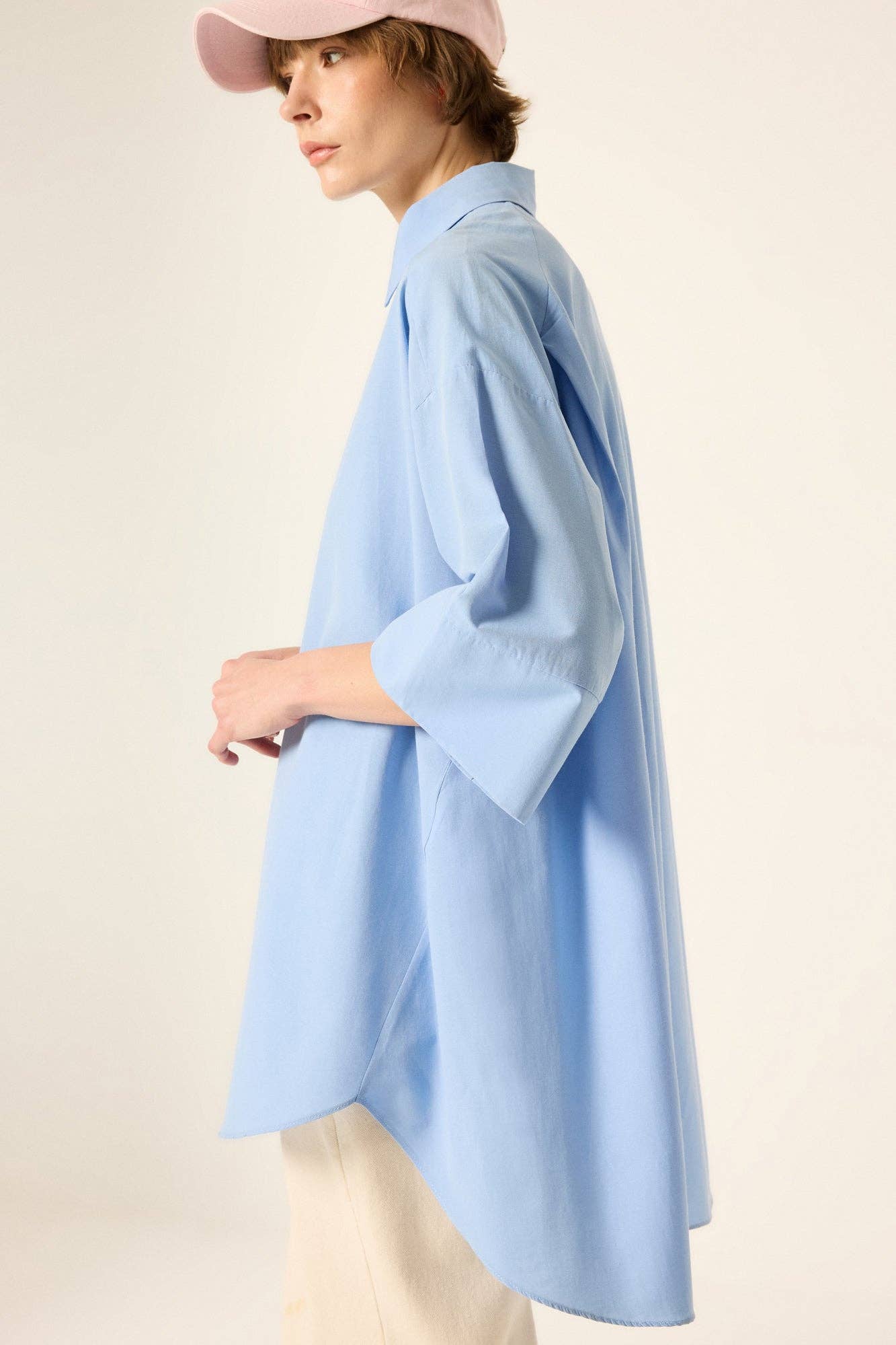 Toby: Oversized Poplin Shirt with Embroidered Detail: Blue / One Size