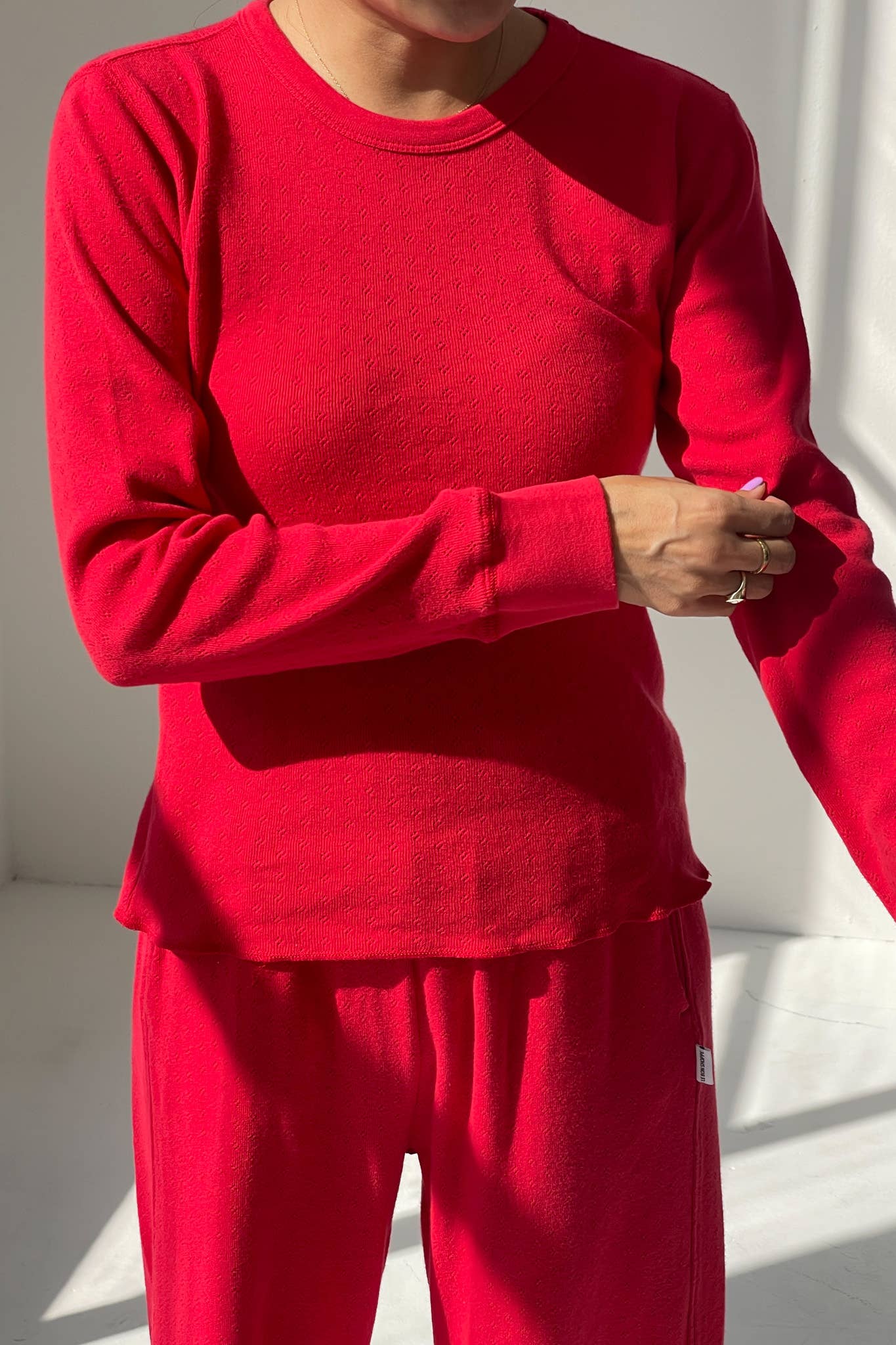 Pointelle Fundamental Tee: RED APPLE