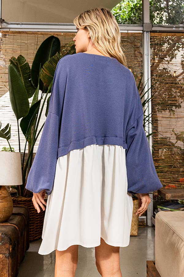 Color-block Oversized Mini Dress in NAVY/ WHITE