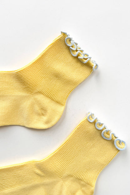 The Petite Ruffled Modal Socks: BUTTER / BABY BLUE