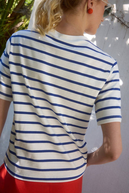 Classic Breton Stripe Cotton T-Shirt: Navy Blue