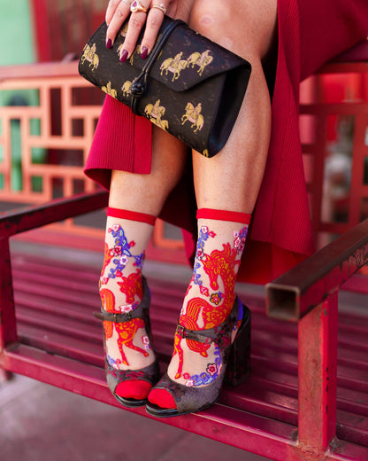 Year of the Horse Sheer Crew Sock: Size I: Fits US W5.5-9.5